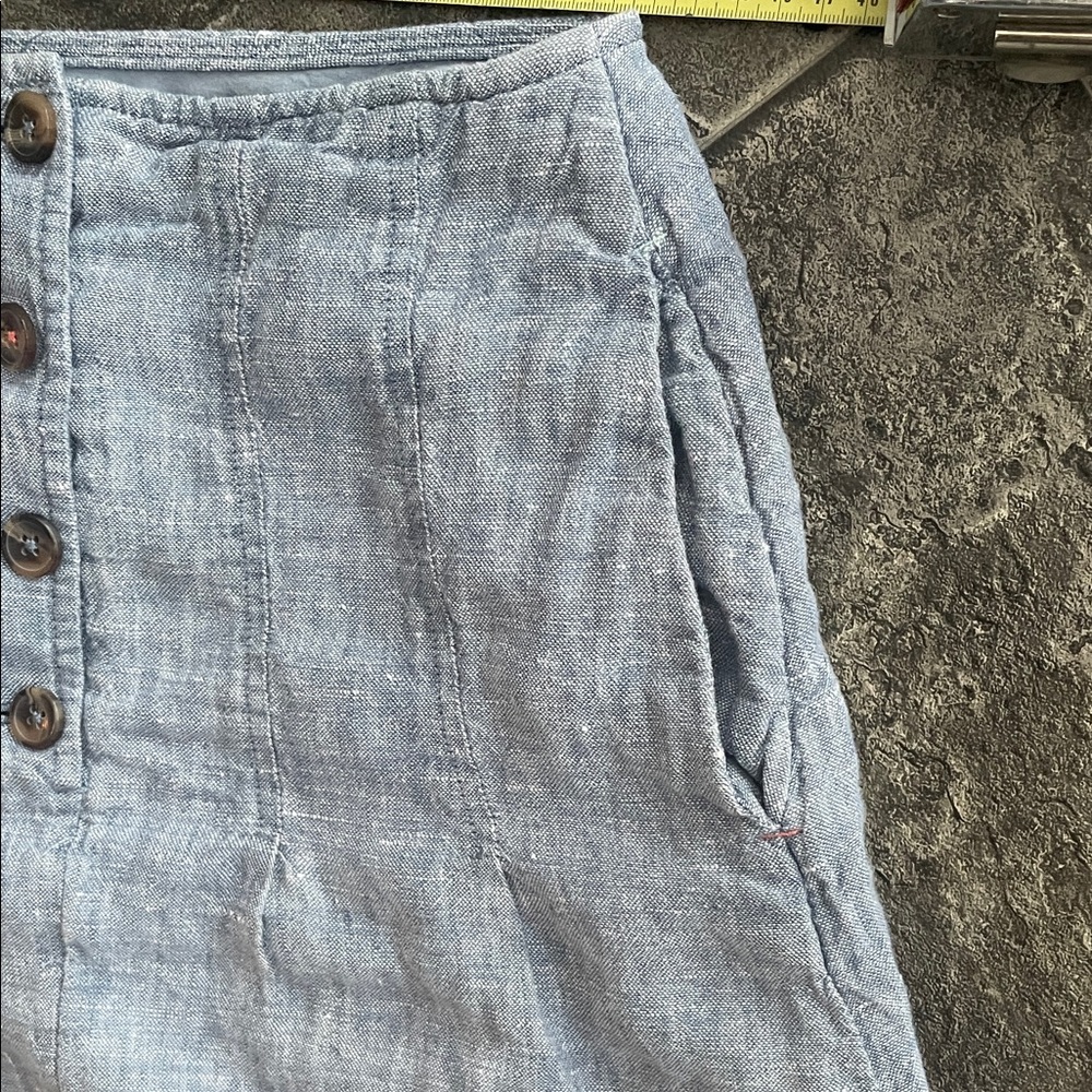 100% Linen WHITE STUFF Women's Light Blue Button-Front Skirt Preppy Coastal - Picture 6 of 9